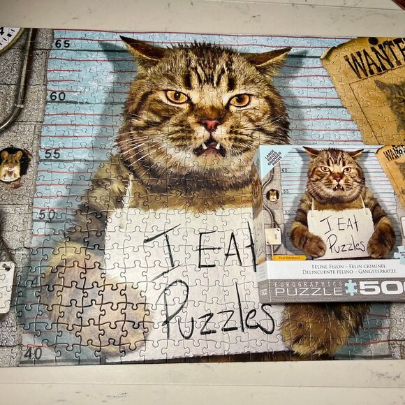 Feline Felon "I EAT PUZZLES" by Paul Normand 500 Pc. - Picture 3 of 12
